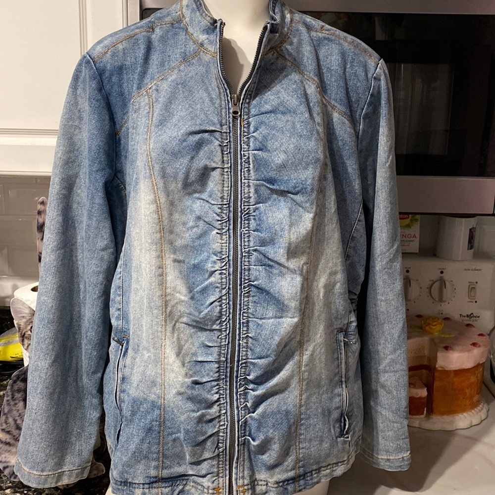 BONGO Light Blue Ruched Jean Jacket